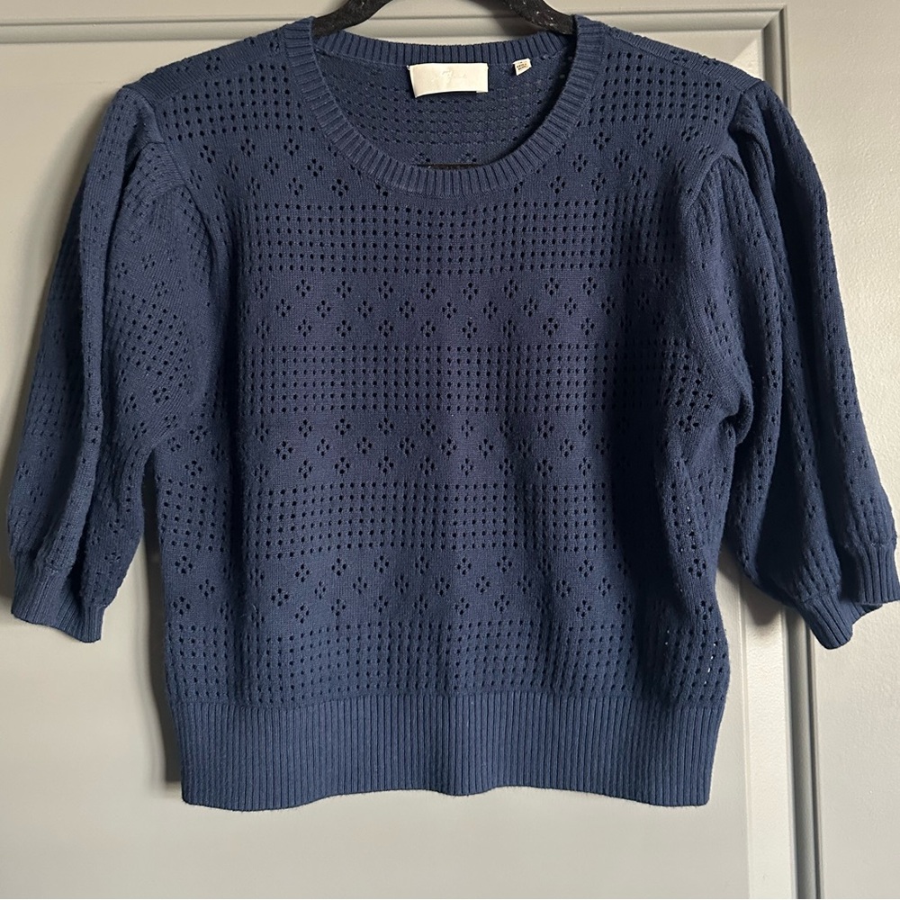 7 for All Mankind Navy Short Sleeve Pontelle Sweater
